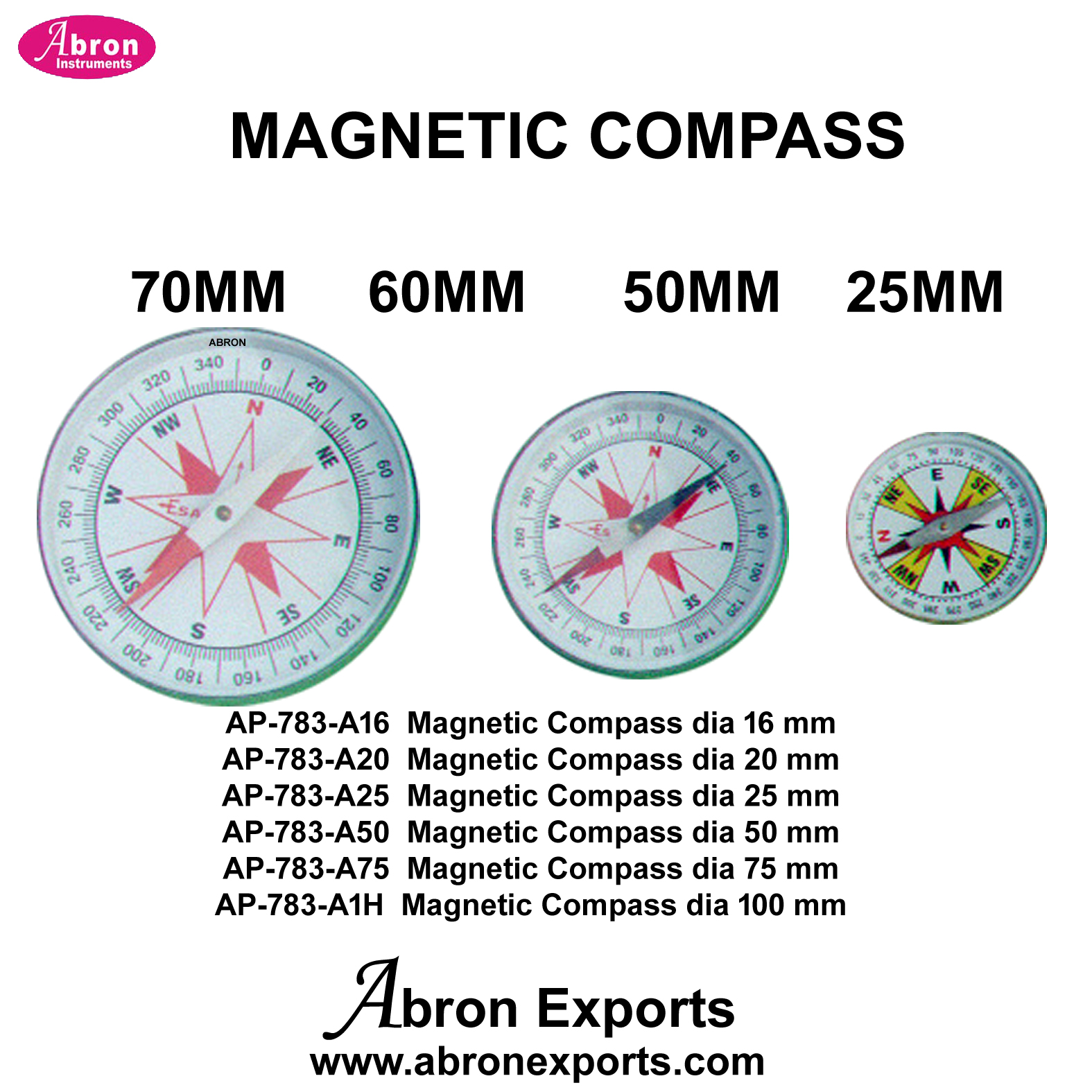 Magnetic Compass Aluminum Body With Needle NSEW Marking Dia 25mm 50mm 75mm any 10pc Abron AP-783A50